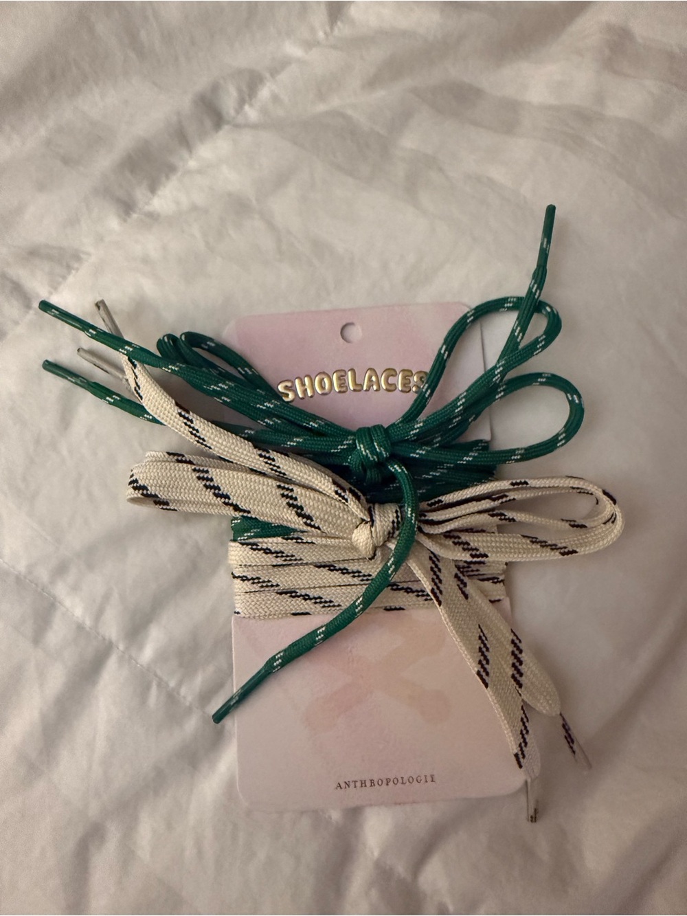 Anthropologie Green and Cream Patterned Shoelaces - Set of 2
